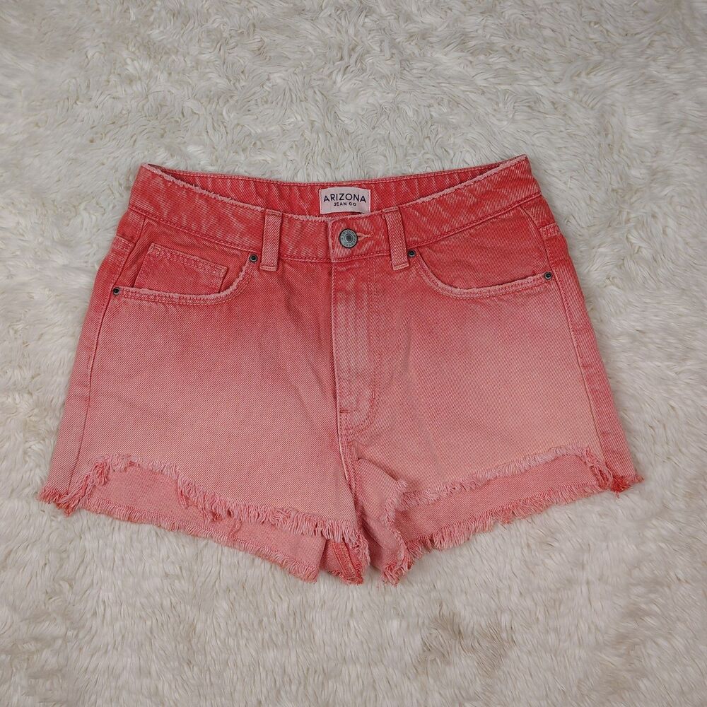 NWOT Arizona Jean Co Ombre Coral Red To Pink Raw Hem Shorts Sz 7